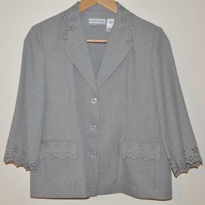 Alfred Dunner Womens Petite Flowerd Gray Jacket